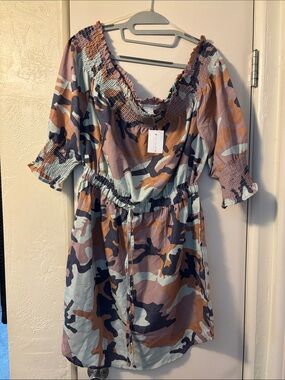 Ashley Stewart Curvy Girl Camo Print Mini Dress - Mauve, Sage, Tan